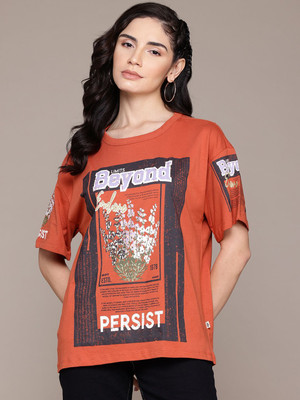 Roadster Printed Women Round Neck Red T-Shirt
