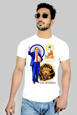 Barbarik ji Printed, Typography Men Round Neck White T-Shirt