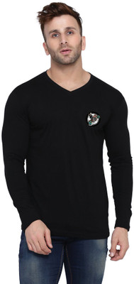 tfurnish Printed Men V Neck Black T-Shirt