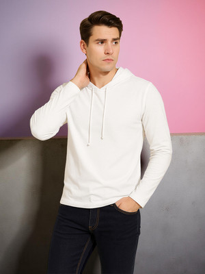 FRISKERS Solid Men Hooded Neck White T-Shirt