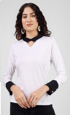 tshirt Solid Women V Neck Reversible White T-Shirt