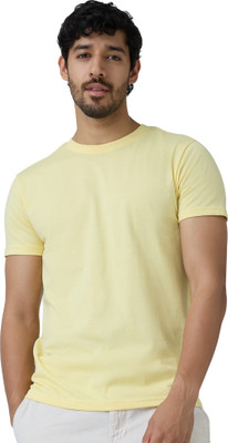 XYXX Solid Men Crew Neck Yellow T-Shirt