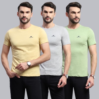 MONTE CARLO Solid Men Round Neck Green T-Shirt