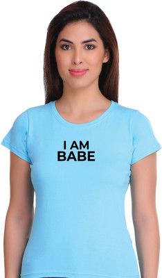 APE Graphic Print Women Round Neck Light Blue T-Shirt