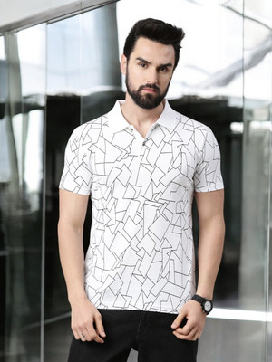 Kryptic Printed Men Polo Neck White T-Shirt