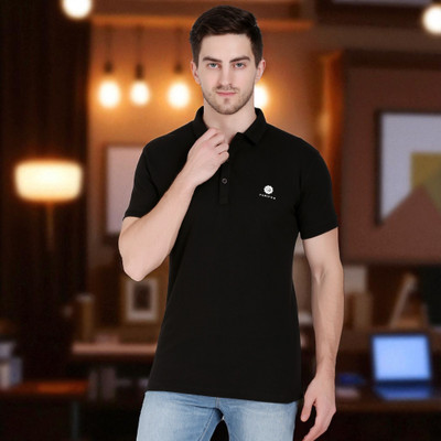 Faricon Trend Self Design Men Polo Neck Black T-Shirt