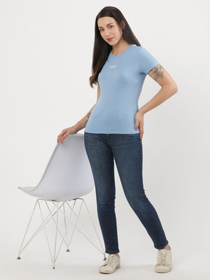TOMMY HILFIGER Solid Women Round Neck Blue T-Shirt