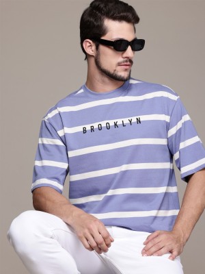 Roadster Striped Men Round Neck Purple T-Shirt