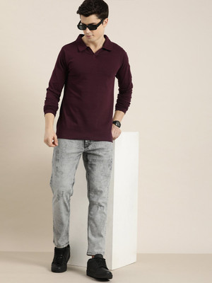 DILLINGER Solid Men Polo Neck Brown T-Shirt