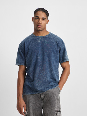 Veirdo Graphic Print Men Round Neck Navy Blue T-Shirt