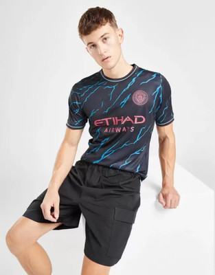 rjm Printed, Typography Men Round Neck Black, Light Blue T-Shirt