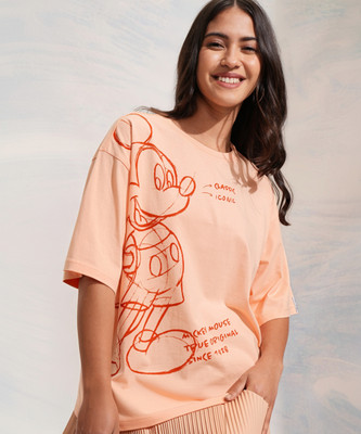 Tokyo Talkies Printed Women Round Neck Orange T-Shirt