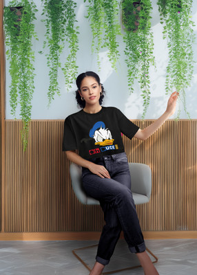 Calm Down Printed, Graphic Print Women Round Neck Black T-Shirt