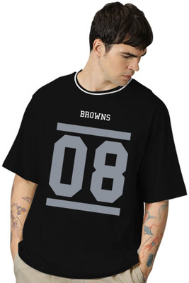 TB Blue Printed Men Round Neck Black T-Shirt