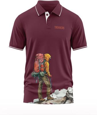Warriorworld Typography Men Polo Neck Maroon T-Shirt