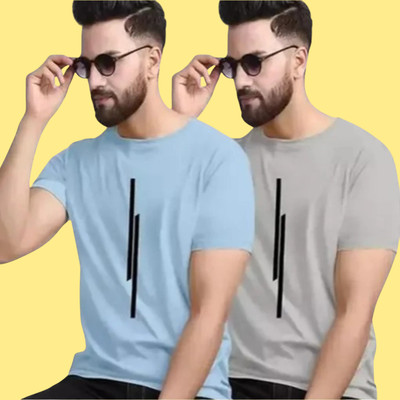m mart Striped Men Round Neck Multicolor T-Shirt