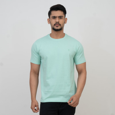 Cotstyle Solid Men Round Neck Light Green T-Shirt