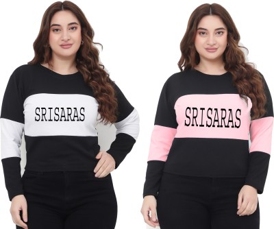 SriSaras Colorblock, Printed Women Round Neck Pink, Black, White T-Shirt