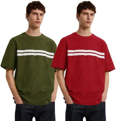 Styvibe Striped, Solid Men Round Neck Multicolor T-Shirt