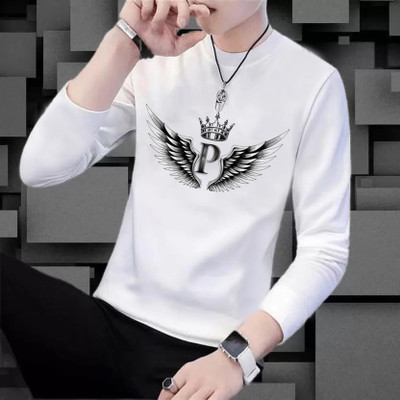SQF Printed Men Round Neck White T-Shirt