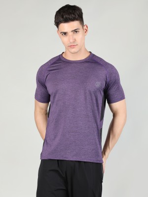 CHKOKKO Solid Men Round Neck Purple T-Shirt