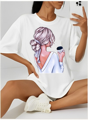 OJSR Printed Women Round Neck White T-Shirt