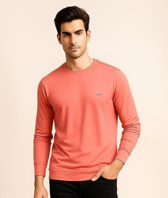 Fabc Solid Men Round Neck Orange T-Shirt