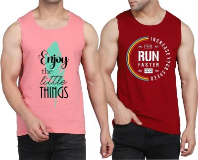 WOOSTRO Printed Men Scoop Neck Pink, Maroon T-Shirt