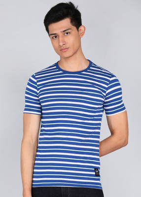 PETER ENGLAND Striped Men Round Neck Blue T-Shirt