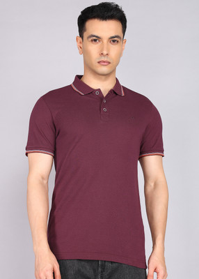 United Colors of Benetton Solid Men Polo Neck Maroon T-Shirt