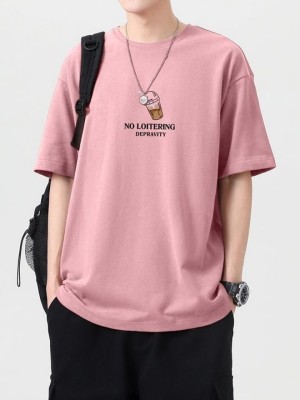 ERAWORLD Printed Men Round Neck Pink T-Shirt