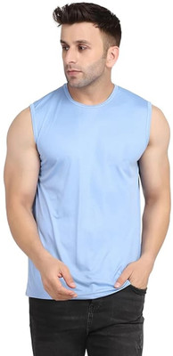 JB Jangoboy Solid Men Round Neck Blue T-Shirt