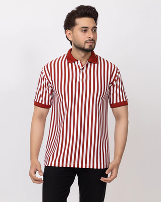 Greeks and turks Striped Men Polo Neck Maroon T-Shirt