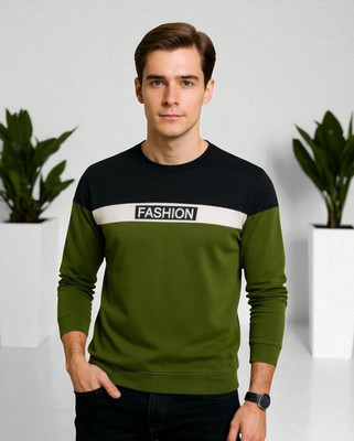 Teezler Colorblock Men Round Neck Green T-Shirt