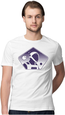 NOIDAPRINT Printed Men Round Neck White T-Shirt