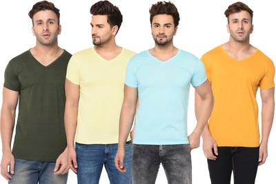 JB Jangoboy Solid Men V Neck Multicolor T-Shirt