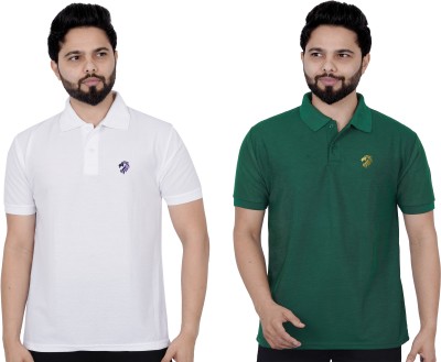 La Milano Solid Men Polo Neck Dark Green, White T-Shirt