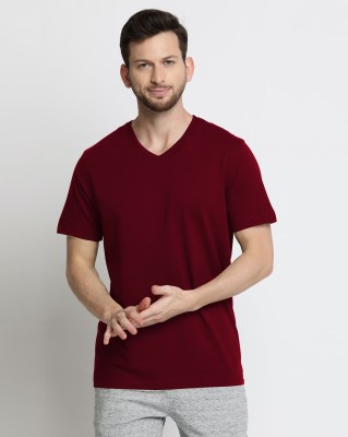 Nilan Tees Wear Solid Men V Neck Maroon T-Shirt