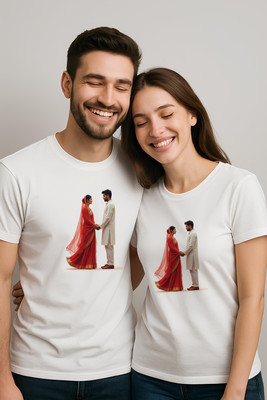 Binayak Graphic Print Couple Round Neck White T-Shirt