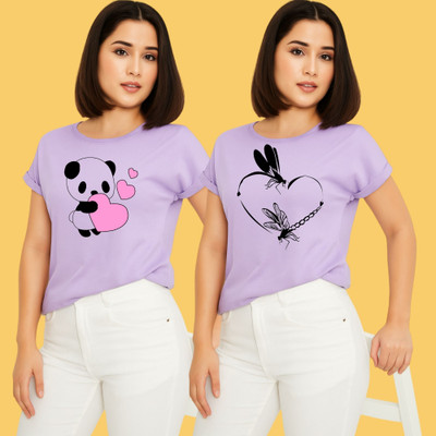 Kintu Parantu Printed Women Round Neck Purple T-Shirt