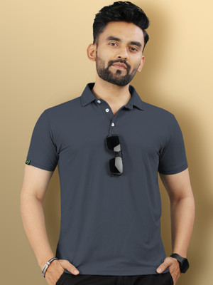 VeBNoR Solid Men Polo Neck Grey T-Shirt