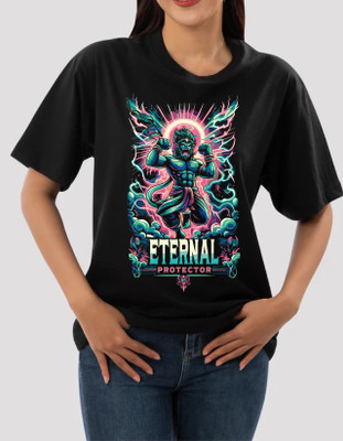 AZALMULTI Printed Women Round Neck Black T-Shirt
