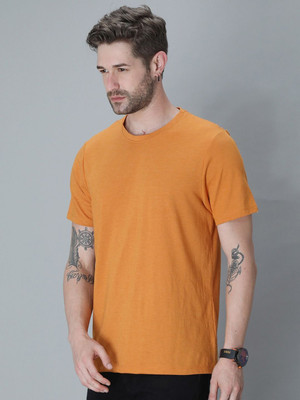 RULEDBYSUN Solid Men Round Neck Yellow T-Shirt