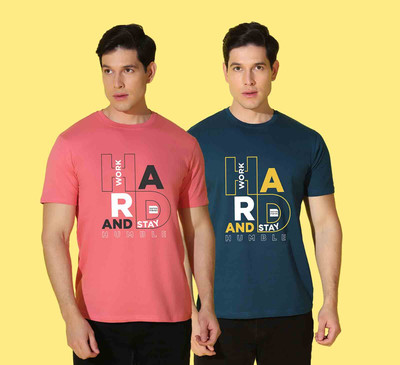 WOOSTRO Printed Men Round Neck Pink, Blue T-Shirt