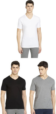 JOCKEY Solid Men V Neck Black, Grey, White T-Shirt