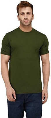 Doyal Collections Solid Men Round Neck Green T-Shirt