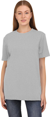 THE BLAZZE Solid Women Round Neck Grey T-Shirt