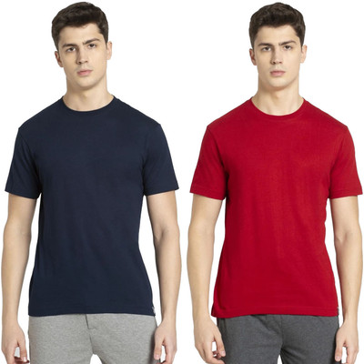 JOCKEY Solid Men Round Neck Dark Blue, Red T-Shirt