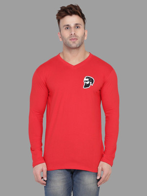 Money Leaf Printed Men V Neck Red T-Shirt