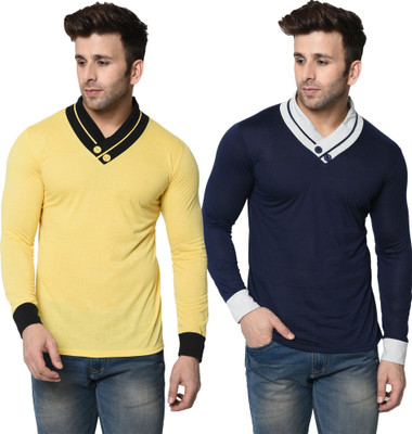 Adorbs Trend Solid Men Shawl Neck White T-Shirt